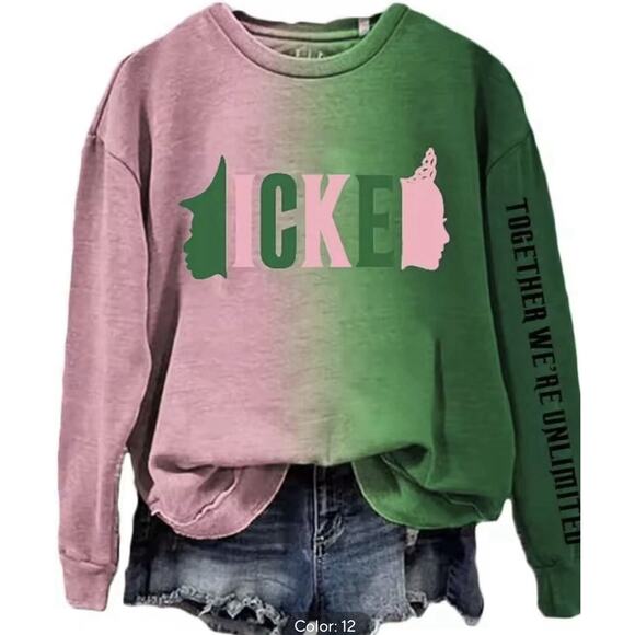 Wicked Long Sleeve Pullover Green / Pink Women's Large New - Picture 1 of 3